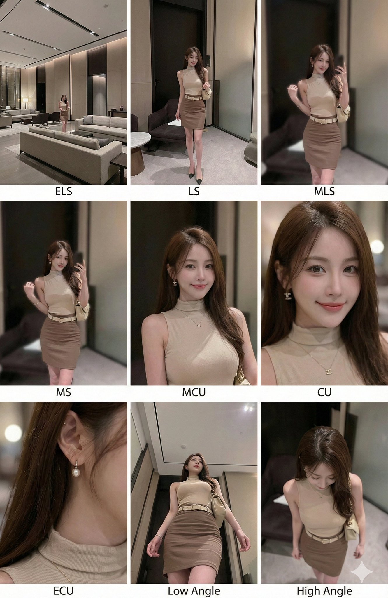 <instruction> (指令)
分析输入图像的整个构图。识别所有存在的关键主体（无论是单人、群体/情侣、车辆还是特定物体）及其空间关系/互动。
生成一个连贯的 3x3 网格"电影印样（Contact Sheet）"，展示在同一环境中完全是这些主体的...