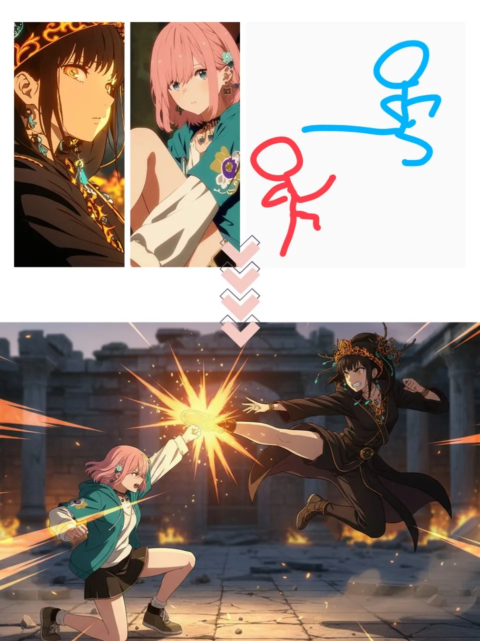 Have these two characters fight...